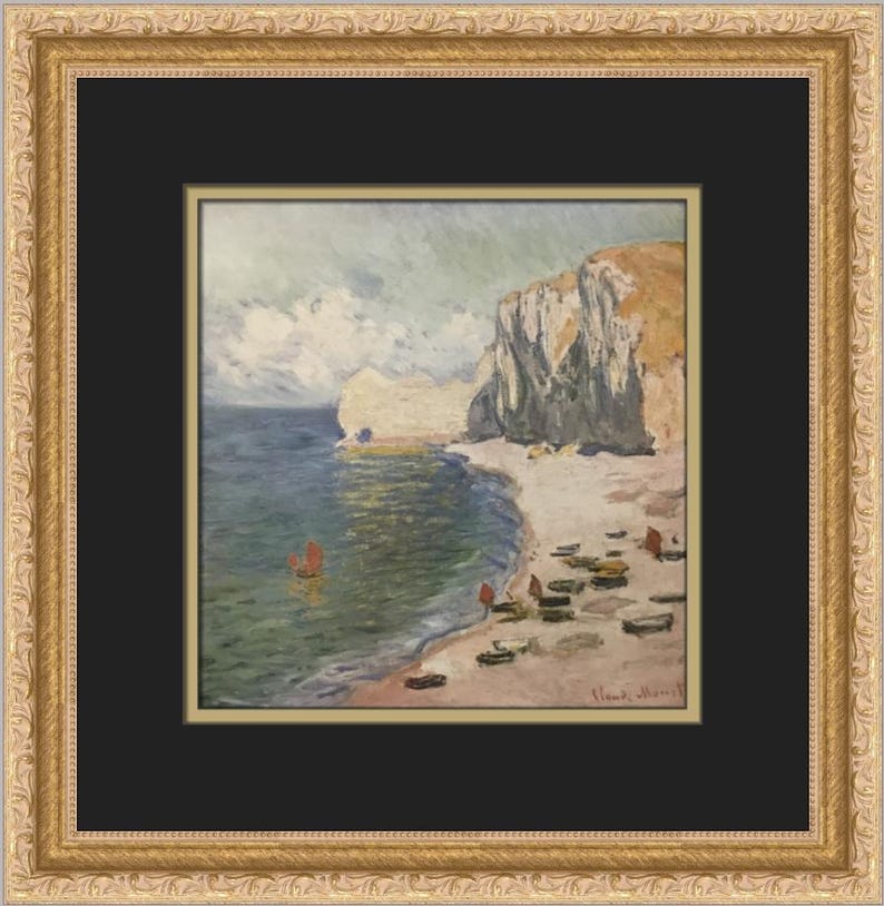 Monet Rocks Beach Claude Monet the Beach and Eastern Rock Arch at Etretat Custom Framed ...