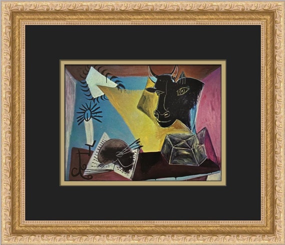 パブロ・ピカソの静物画、黒い雄牛の頭蓋骨、カスタムフレームプリント