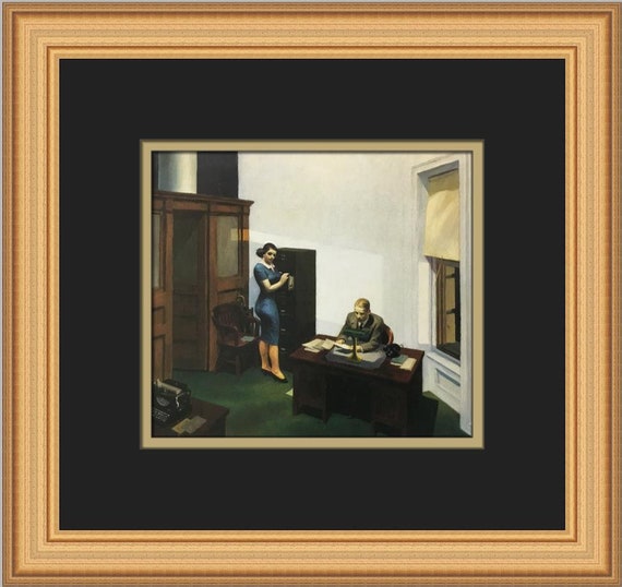 エドワード・ホッパー 美品　アートポスター(office at night) Edward Hopper an Office at Night Custom Framed Print - Etsy