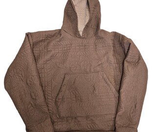 Sweat à capuche léger surdimensionné imprimé floral marron, fait main à partir de couette recyclée