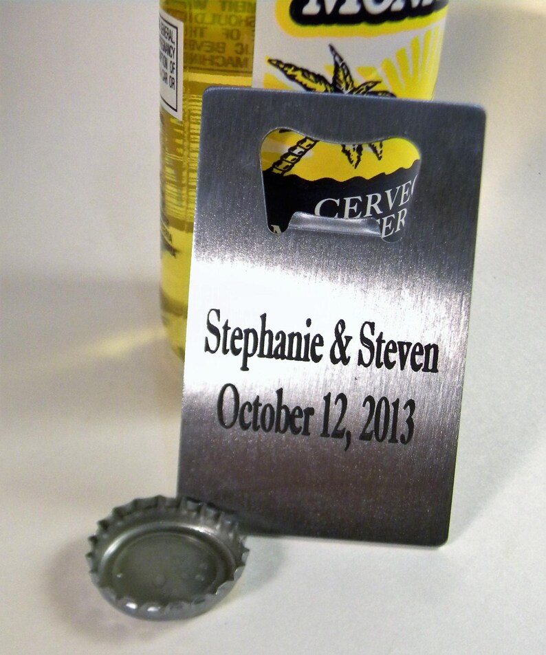 Engraved Stainless Steel Wedding Date Wallet Card Bottle Opener