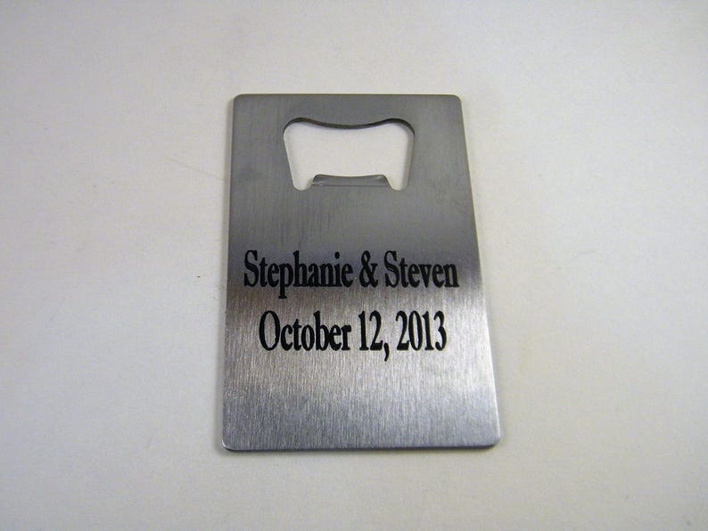 Engraved Stainless Steel Wedding Date Wallet Card Bottle Opener