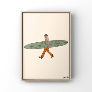 Groovy Surfer Gal Art Print | Cowgirl Surfer | Western Art | Surf Illustration | Surfer Decor | Cowboy Surfer | Flower Surfboard | Wall Art