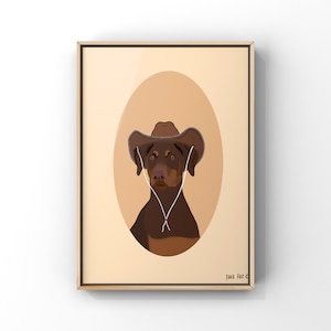 Cowgirl Doberman Art Print | Dog Art Cowboy Hat Art Print | Western Print | Western Wall Art | Dog Art | Home Decor | Cowgirl | Doberman