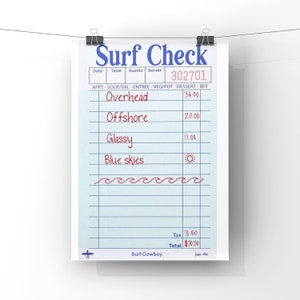 Surf Check Art Print | Vintage Surf Art | Beach Decor | Surfer Girl | Surfer Boy | Funky Wall Art | Gallery Wall | Surfing Illustration