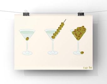 Dirty Martini Olive Art Print: Cocktail Bar Cart Decor (Digital Download)