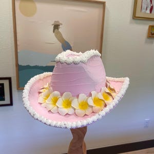 Baby Pink and Pearl Plumeria Flower Faux Cake Cowboy Hat | Fake Cake | Vintage Cake | Cowgirl Hat | Cake Cowgirl Hat | Cowgirl | Floral Hat