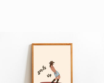 Surfs Up Cowboy Kunstdruck: Western Surf Illustration