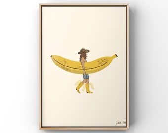 Banana Cowboy Surfer Art Print | Western Themed Art | Surfer Illustration | Quirky Food Art | Home Decor | Eclectic Poster Prints | Banana