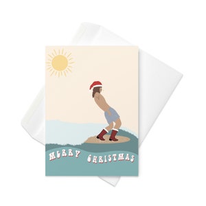 Surfing Cowboy Santa Holiday Card | Christmas Card | Gifts | Gifts For Him | Gifts For Her | Surf Art | Western Card | Ocean | Funny Card