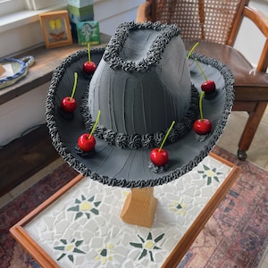 Black Cherry *Fake Cake* Cowgirl Hat | Cowboy Hat | Party Hat | Festival Wear | Western Hat | Wearable Art | Handmade | Cake Decorating