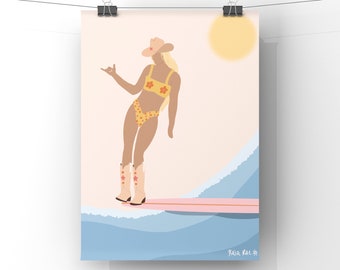 Flower Power Surfer Digital Download | Surf Art Prints | Beach Prints | Ocean | Surf Poster | Western Art | Cowboy | Cowgirl | Digital art