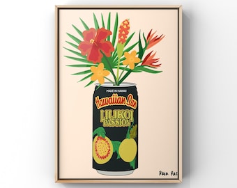 Hawaiian Sun Lilikoi Can Art Print | Tropical Floral Art | Can Flower Vase | Colorful Wall Decor | Flower Bouquet Poster Print | Hawaii