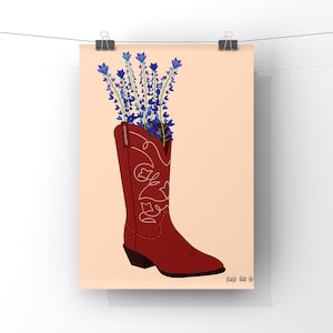 Bluebonnet Boot Digital Download | Western Boot Art | Digital Print | Downloadable Art | Western Art | Flower Art Print | Cowgirl Boot