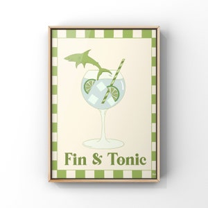 Fin & Tonic Cocktail Art Print / Gin and Tonic Art Print / Impresión de póster / Bar Cart Art / Decoración de cocina / Lindo cartel de cóctel / Arte de cóctel