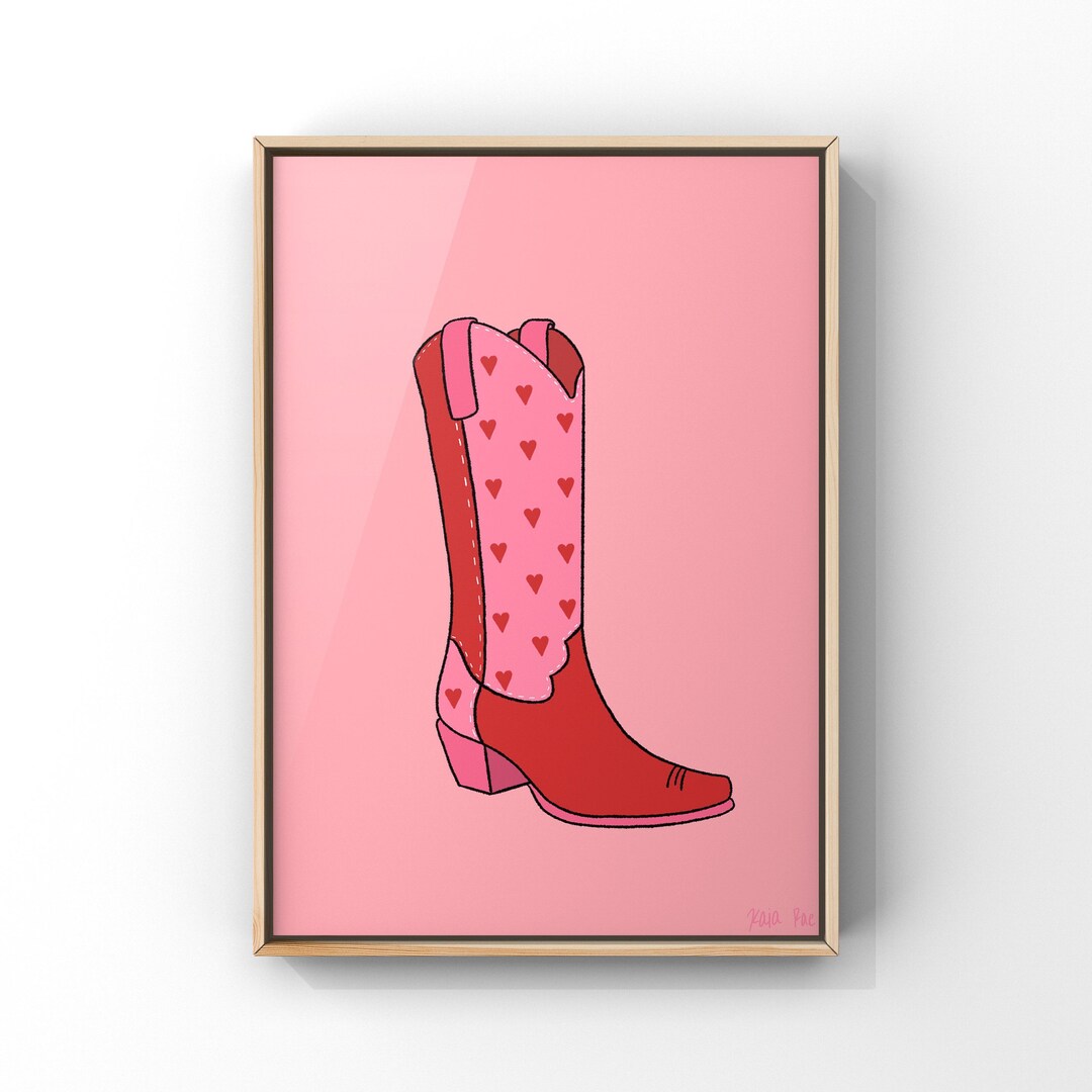 Valentines Cowboy Boot Art Print Heart Cowgirl Boots Western Art Cute ...