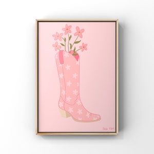 Pink Cowgirl Boot Vase | Western Boot Art Print | Cowboy | Cowgirl Art | Western Art | Modern Art Print | Cowgirl | Flower | Pink | Groovy