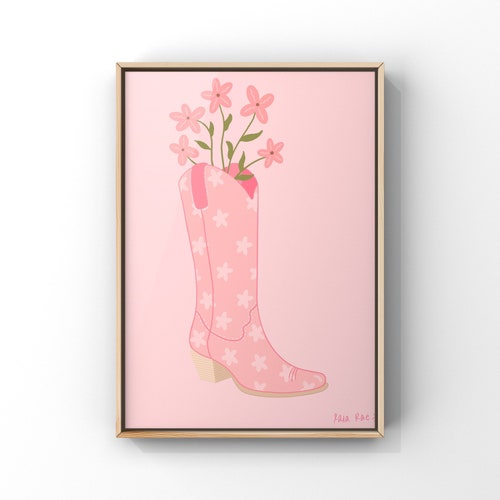 Pink Cowgirl Boot Vase Western Boot Art Print Cowboy - Etsy