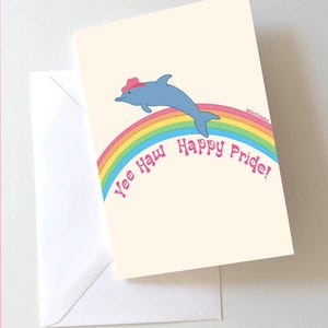 Yee Haw Happy Pride Dolphin Cowboy afdrukbare kaart | Thuis afdrukken Pride Card | Trotsmaand | LGBT-kaart | Wenskaart | Regenboogkaart