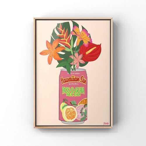 Impression artistique Hawaiian Pass-O-Goyave : vase floral tropical