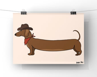 Cowboy Dachshund Art Print: Weenie Cowdog Western Decor (Digital Download)