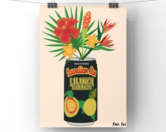 Hawaiian Sun Lilikoi Can Digital Art Print | Tropical Floral Art | Can Flower Vase | Colorful Wall Decor | Flower Art | Digital Download