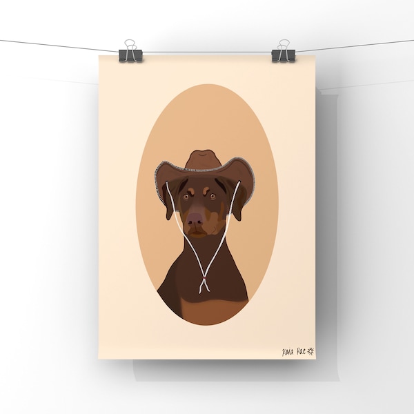 Cowgirl Doberman Digital Download | Dog Art Cowboy Hat Art | Western Print | Western Wall Art | Texas Art | Home Decor | Cowgirl | Doberman