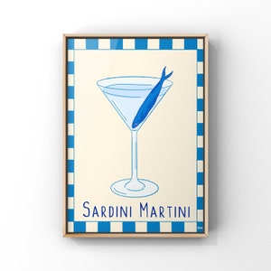 Sardini Martini Art Print / Cartel de cóctel Martini / Arte del carrito de bar / Arte de bebidas / Decoración de cocina / Impresiones de arte de cócteles / Impresiones de arte funky /