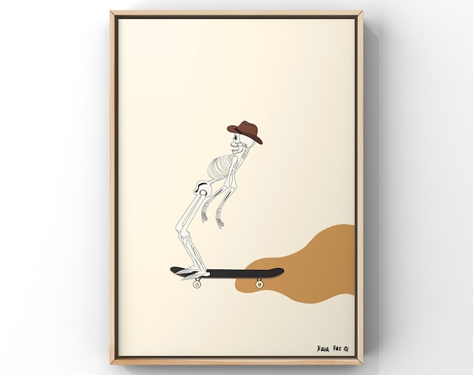 Skeleton Cowboy Skate Art Print: Western Skull Poster