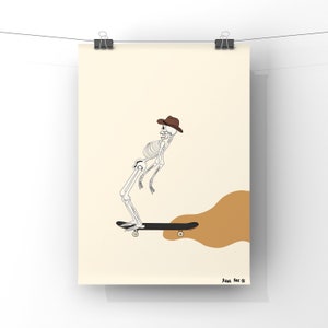 Skeleton Cowboy Skater Digital Download | Western Art | Skate Art | Skateboard | Surf | Cowboy | Cowgirl | Wall Art | Skull | Poster | Print