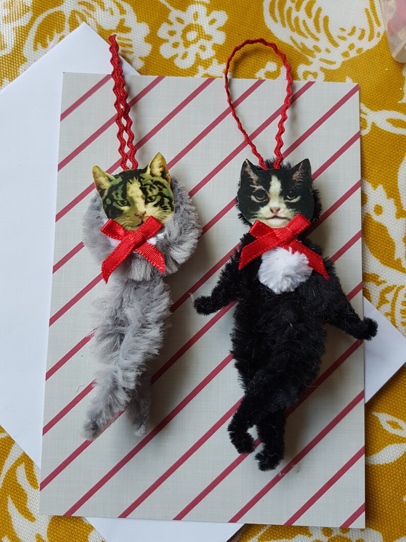 Vintage style Bump chenille cat ornaments Etsy
