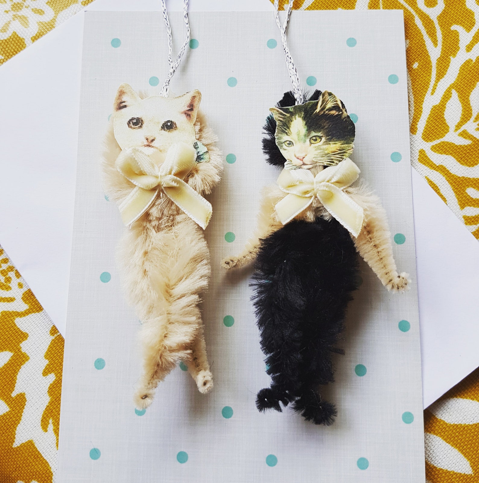 Two Vintage Style Bump Chenille Cat Ornaments Etsy