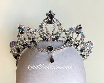 ODILE TIARA , Black Swan Tiara, Ballet tiara, BALLET headpiece, swarovski tiara,Black Tiara, silver black tiara, Swan lake tiara