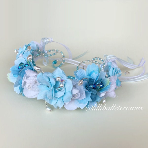 Ballet Headpiece, handmade flowers for ballerinas’buns, light blue, Giselle, Coppelia, La fille mal gardée, Flower Festival in Genzano