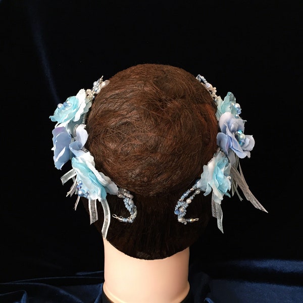 BALLET HEADPIECE, Giselle, Ballet blue roses, La fille mal gardee, light blue flower, ballet hairpieces, Coppelia