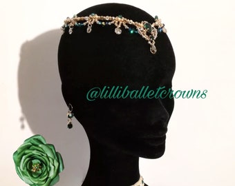 ESMERALDA BALLET Tiara, Monedas de Cristal Swarovski, Tocado de Ballet, Tiara Verde, Tiara Swarovski,