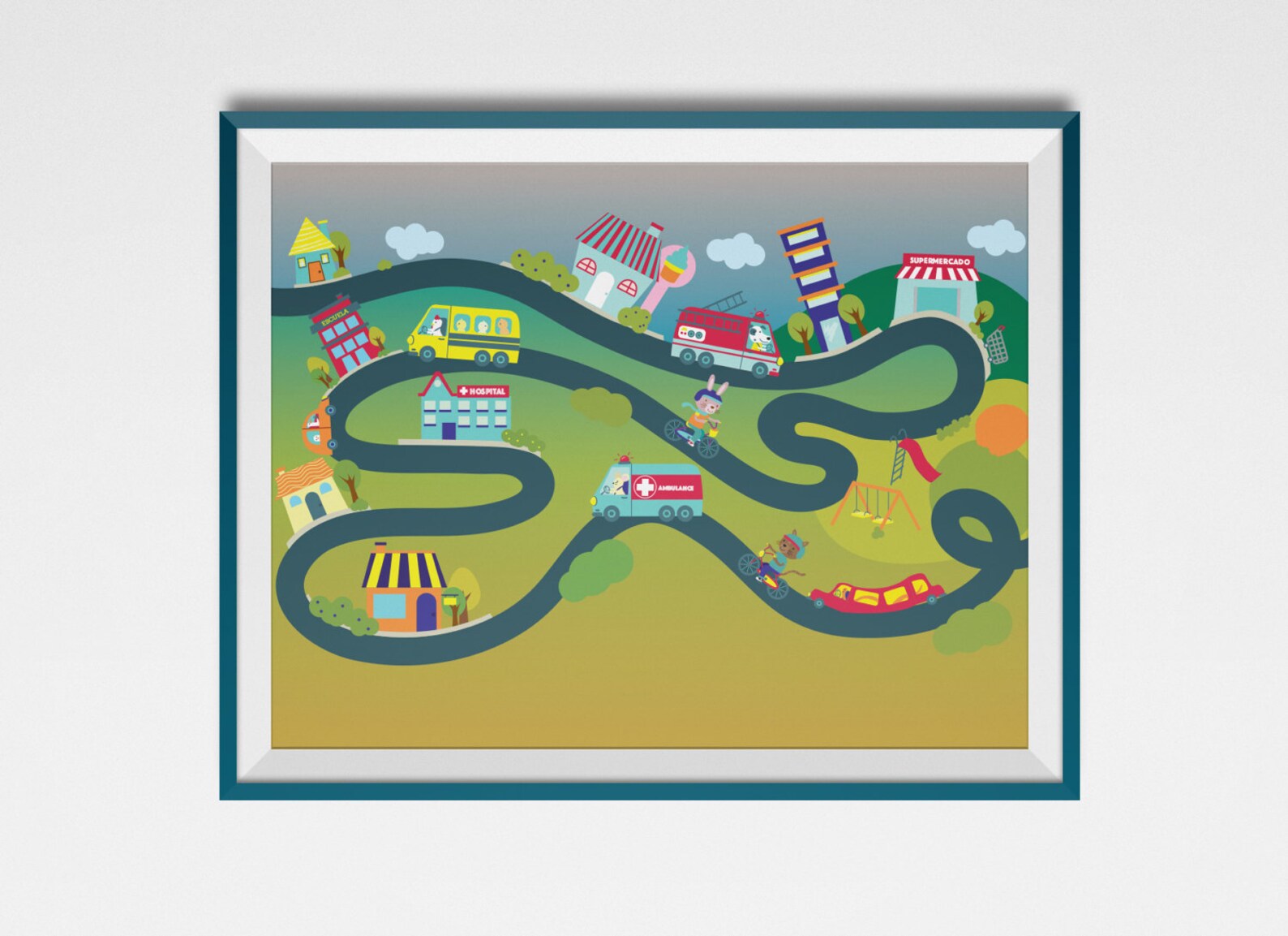 PRINTABLE, City Map, Street Map, Children's Illustration, Boy's Room