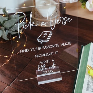 Pick Or Highlight Your Favorite Bible Verse Guestbook Clear Glass Look Acrylic Wedding Sign, Guest Book Plexiglass Perspex Lucite Table Sign image 1