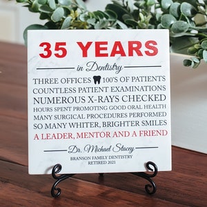 Dentist Work Anniversary Retirement Thank You Appreciation Plaque Dentist's Day Recognition Gift, Orthodontist Oral Surgeon DDS Sign