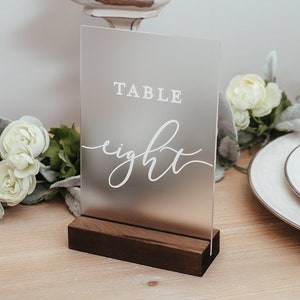 FROSTED Glass Look Acrylic Table Number Sign With Stands, Perspex Modern Calligraphy Table Numbers, Lucite Minimalist Number