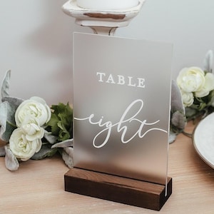FROSTED Glass Look Acrylic Table Number Sign With Stands, Perspex Modern Calligraphy Table Numbers, Lucite Minimalist Number