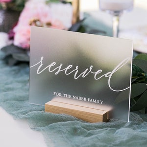 Reserved Modern Minimalist Frosted, Black, White or Clear Acrylic Wedding Sign, Reserved Lucite Perspex Table Sign