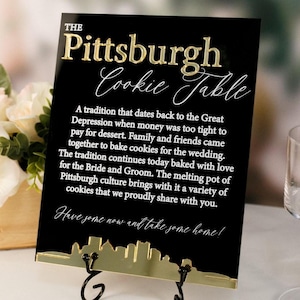 3D Mirror Pittsburgh Cookie Table Tradition Favors Clear Glass Look Acrylic Wedding Sign All of Yinz Skyline Perspex Cookies Table Sign