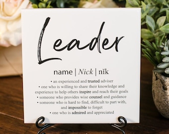 Marble Great Leader Definition Plaque With Stand, Thank You Mentor Sign, Boss Appreciation For Retirement, Teacher, Counselor, Coach Adviser
