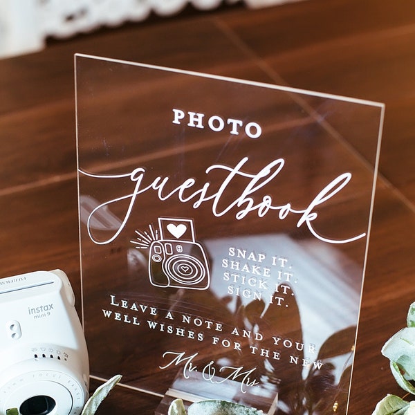 Photo Guestbook Snap It Shake It Stick It Sign It Acrylic Wedding Sign, Leave A Note & Well Wishes Photo Booth Station Guest Book Lucite