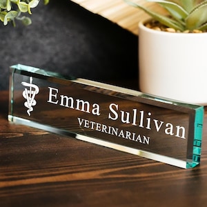 Veterinarian DVM Glass Office Desk Name Plate, Clear New Vet Animal Doctor Nameplate, Practitioner Appreciation Gift, Vet School Graduation