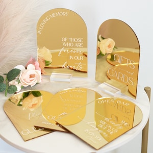 ARCH Mirror Gold, Silver or Rose Gold Acrylic Sign Wedding Bundle of Guestbook, Gifts and Cards, In Loving Memory Please Take One