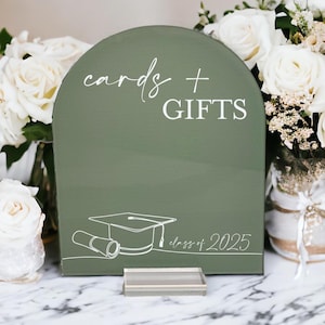 Cards + Gifts Personalized Acrylic Graduation Sign Decor Diploma Party Ideas Class of 2025, High School Grad Event, Cap + Gown