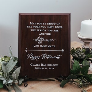 Happy Retirement Walnut Plaque Gift For Boss, Colleague, Coworker, Teacher, Friend, Truly Great Mentor, Retiring Present Idea And Stand