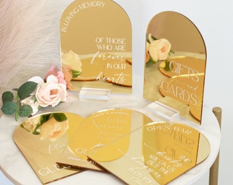 ARCH Mirror Gold, Silver or Rose Gold Acrylic Sign Wedding Bundle of Guestbook, Gifts and Cards, In Loving Memory Please Take One